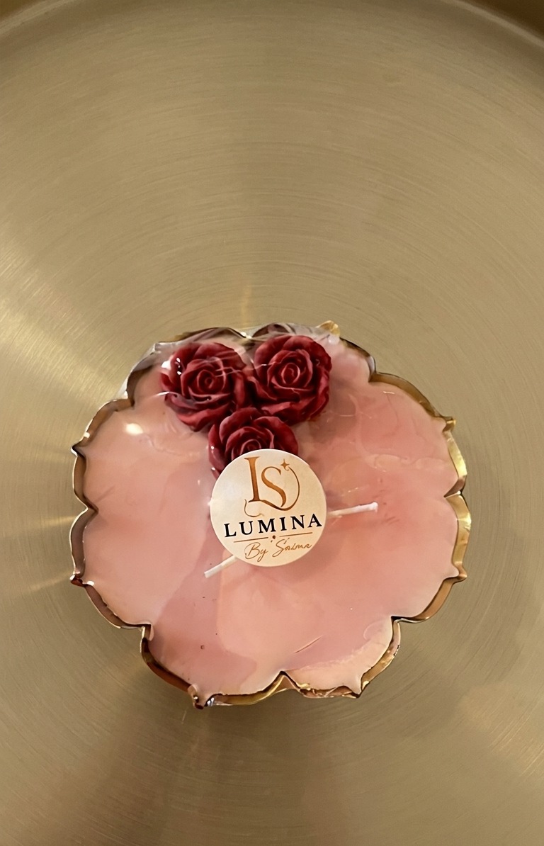 Blush Rose Candle – hand-poured soy wax with rose petals, by Lumina By Saima