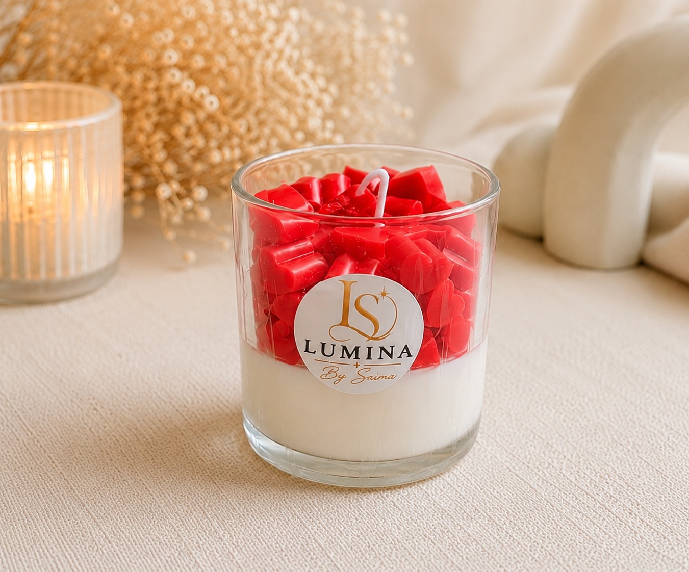 Heart Confetti Candle – berry vanilla scented festive candle, Lumina By Saima